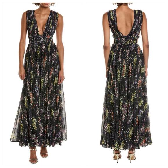 AMUR Floral 'Valentino' Deep V Side Cutout Chiffon Gown (Size:8 / Retail: $648)